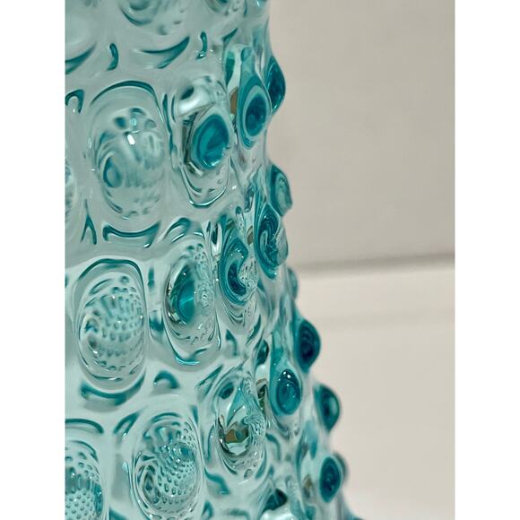 Vintage Handblown Hobnail Glass Aqua Blue Large 9.75" Tall Handled Pitcher - Picture 6 of 12